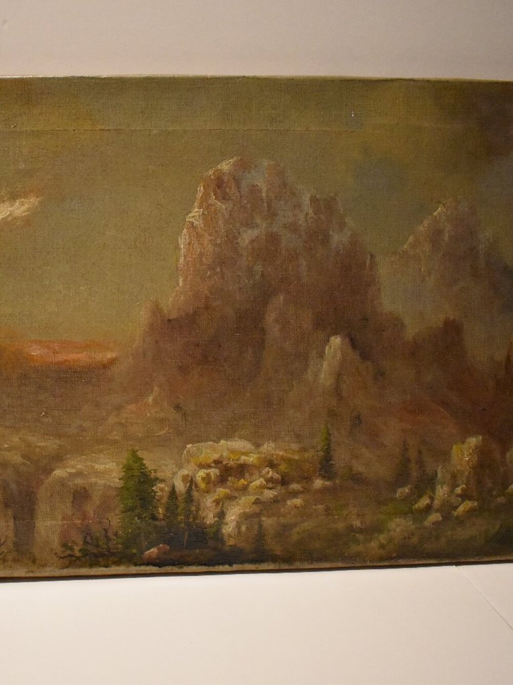Antique 19th Century Hudson River Landscape Scenic Oil Painting SIGNED-24" x 12" - Picture 3 of 12